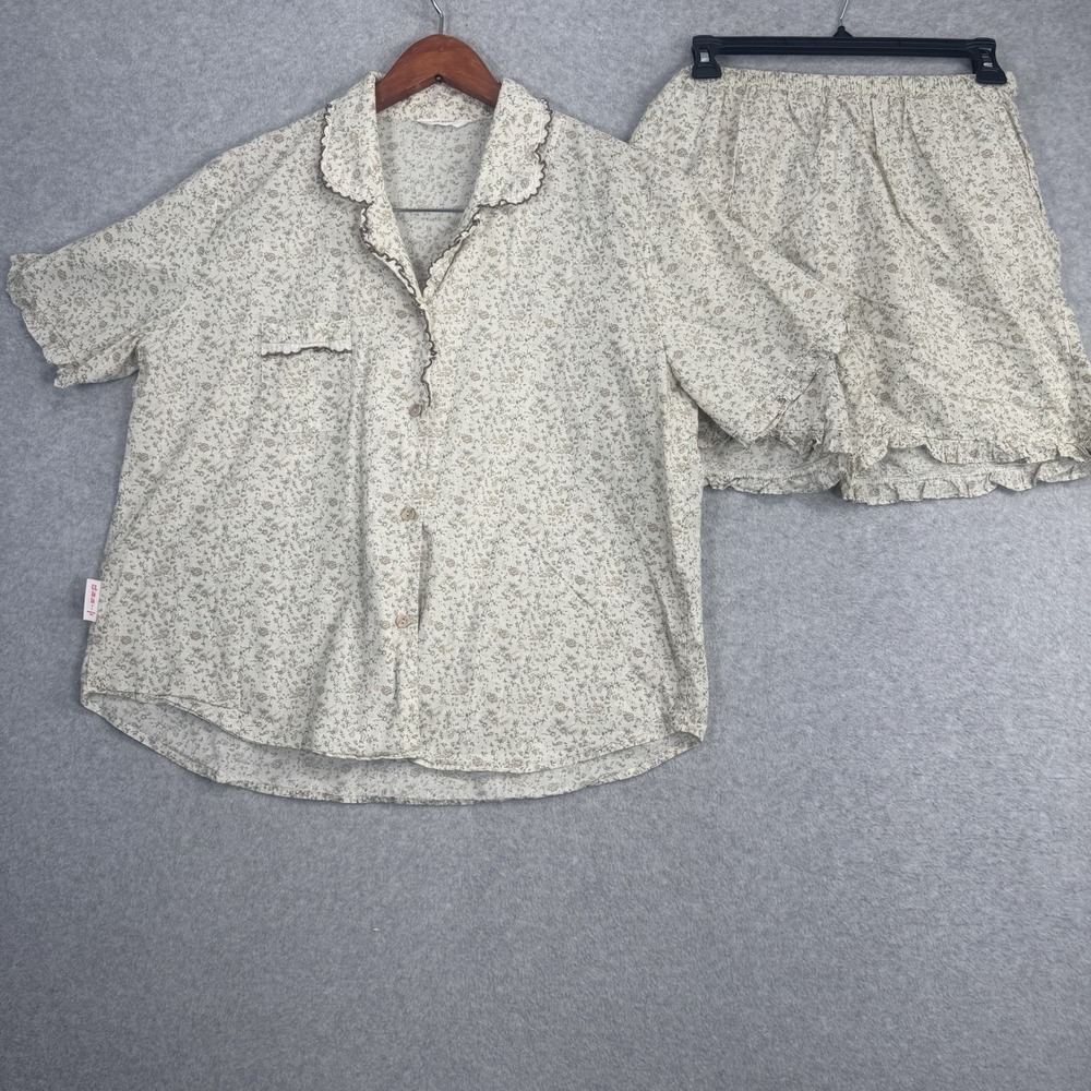 ULlala Floral Cotton VTG Set Delia ShortS Sleep Set Womens L Pajamas 2‎ Piece